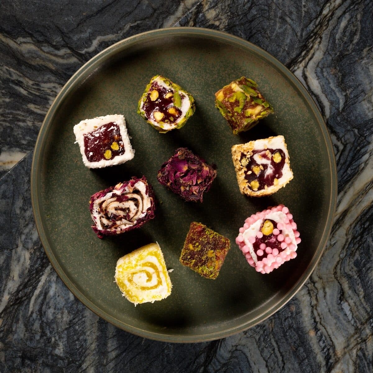 A plate of selected Turkish Delight desserts