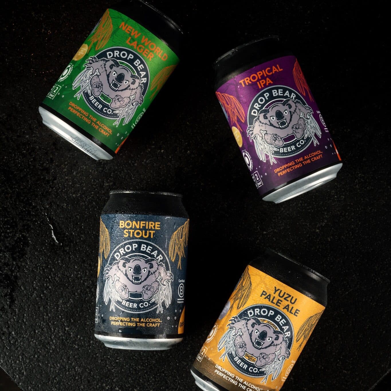 Four cans of non-alcoholic beer from Drop Bear