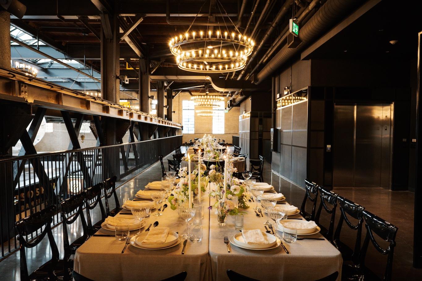 A view of the west hall set up for a gala dinner.