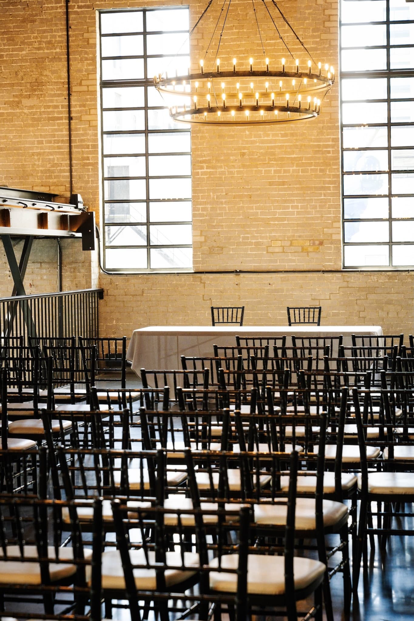 Meeting room set-up showing rows of chairs