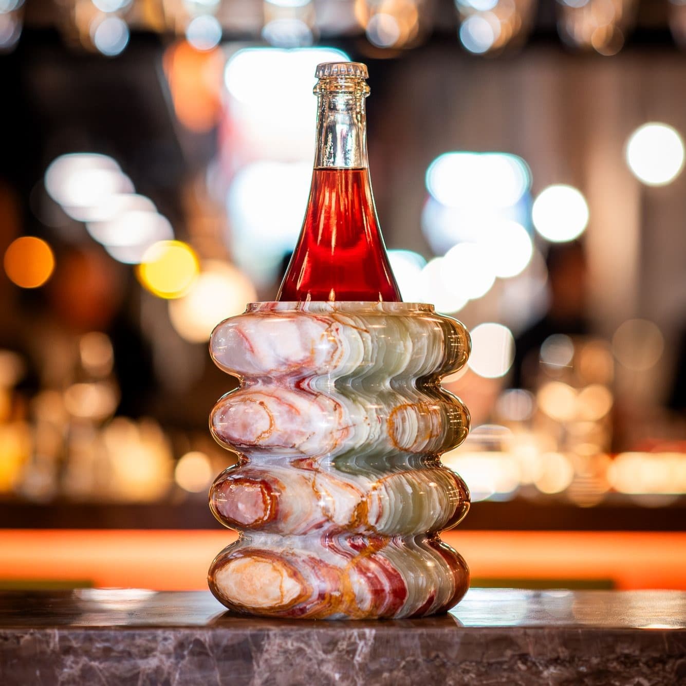 Wine bottle in wine chiller