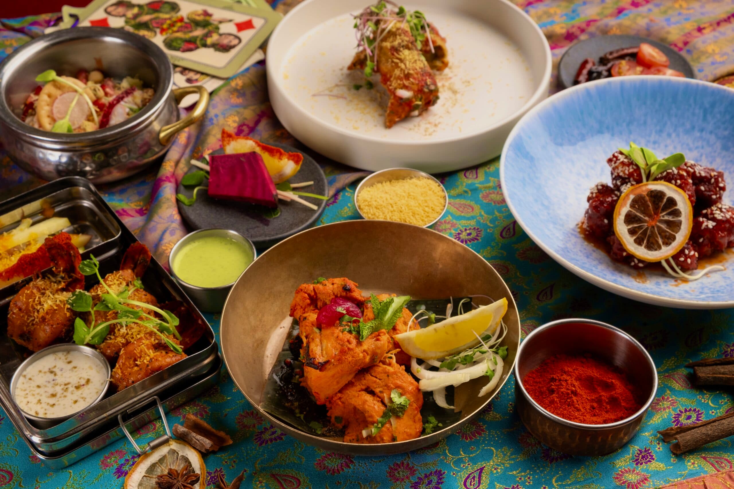 a variety of Indian dishes